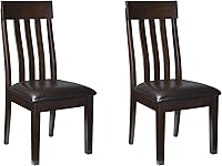 Signature Design by Ashley Haddigan Faux Leather Rake Back Dining Chairs, Set of 2, Dark Brown - Cushioned Comfort