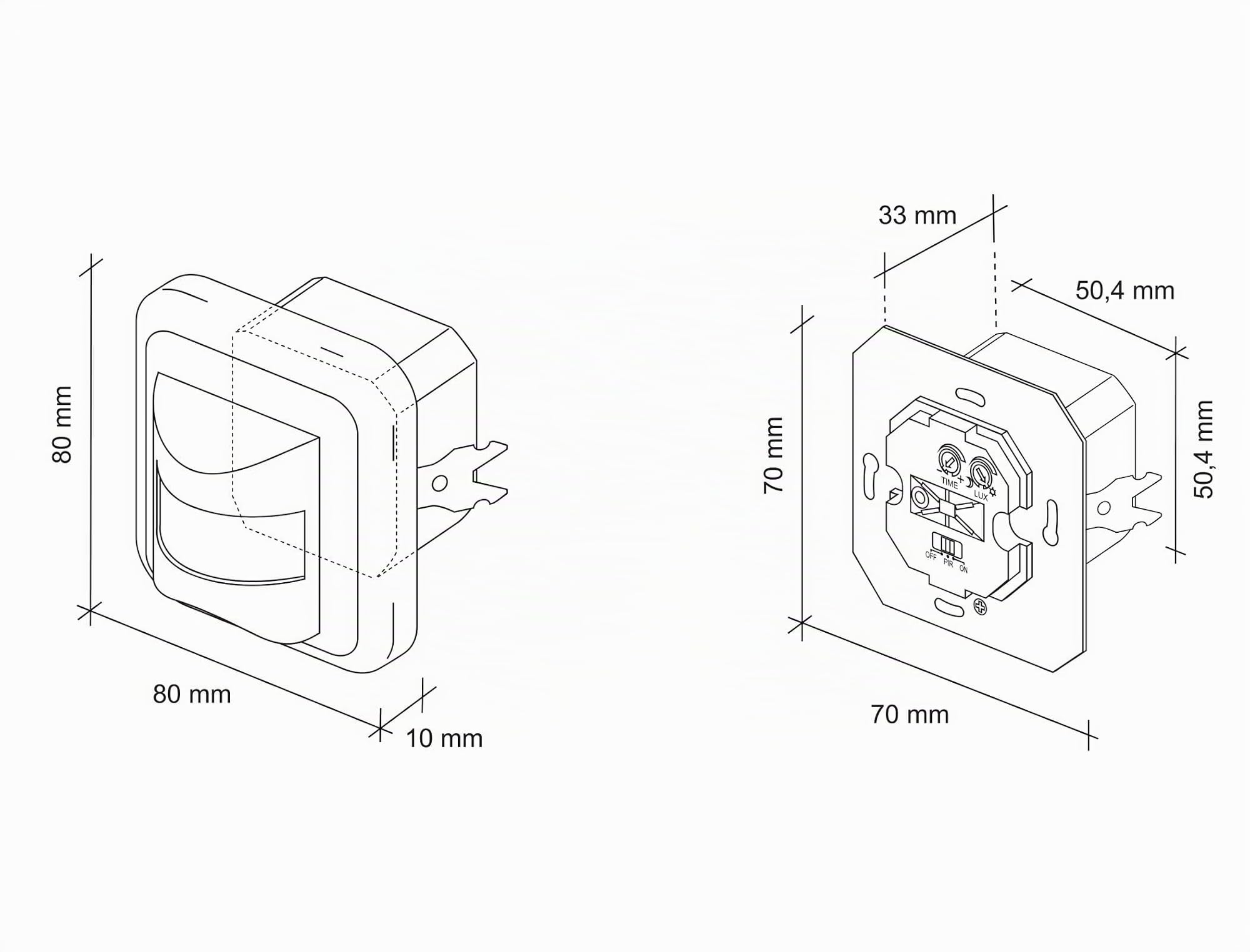 SEBSON 2X Détecteur de Mouvement intérieur, encastré | Convient LED, Montage Mural, programmable, capteur Infrarouge, portée 9m/160°, Max, 100W