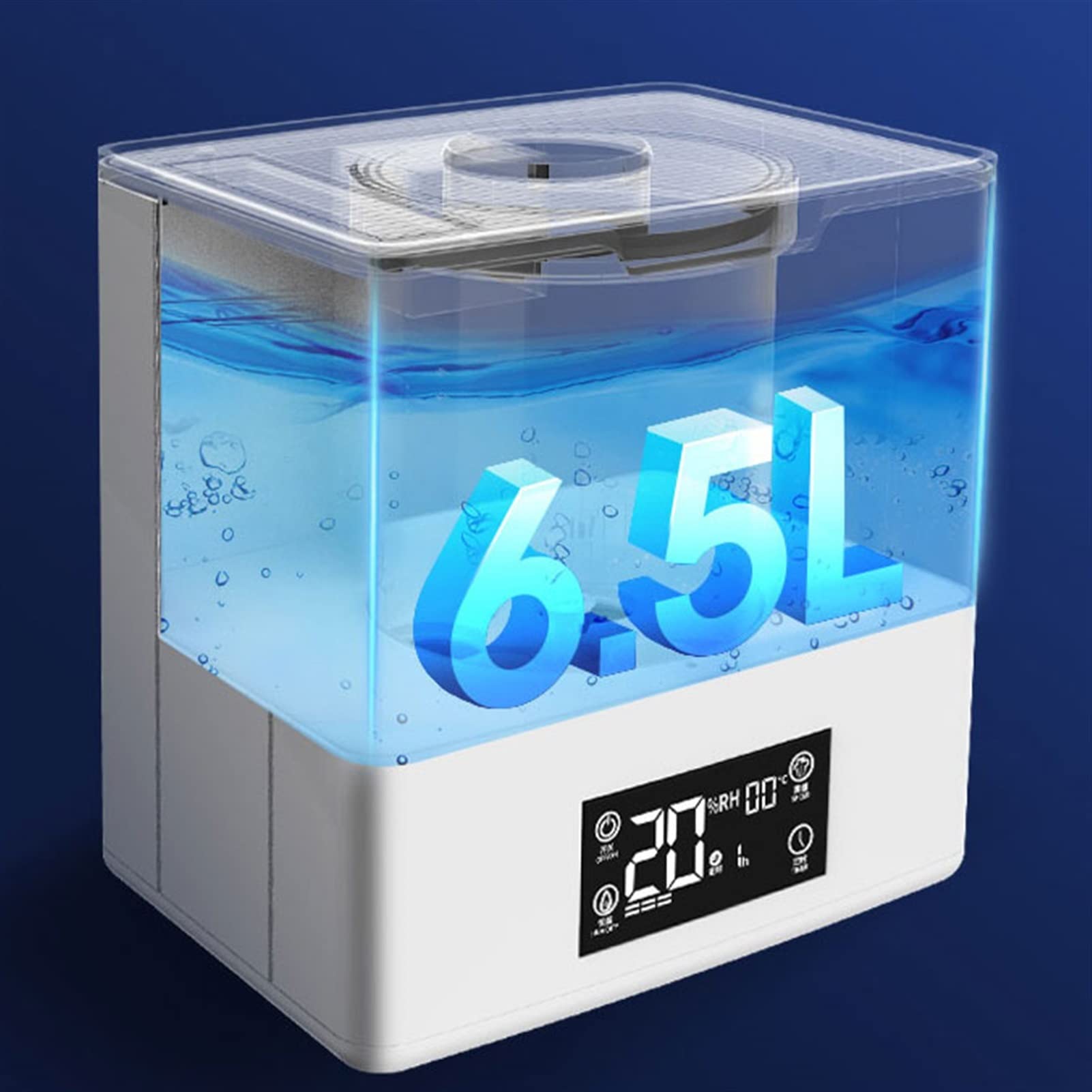 Umidificatore Ambiente Umidificatore commerciale Umidificatore con riempimento dall'alto for supermercati di grandi dimensioni da 6,5 ​​litri con sensore di umidità integrato e impostazione timer, bia