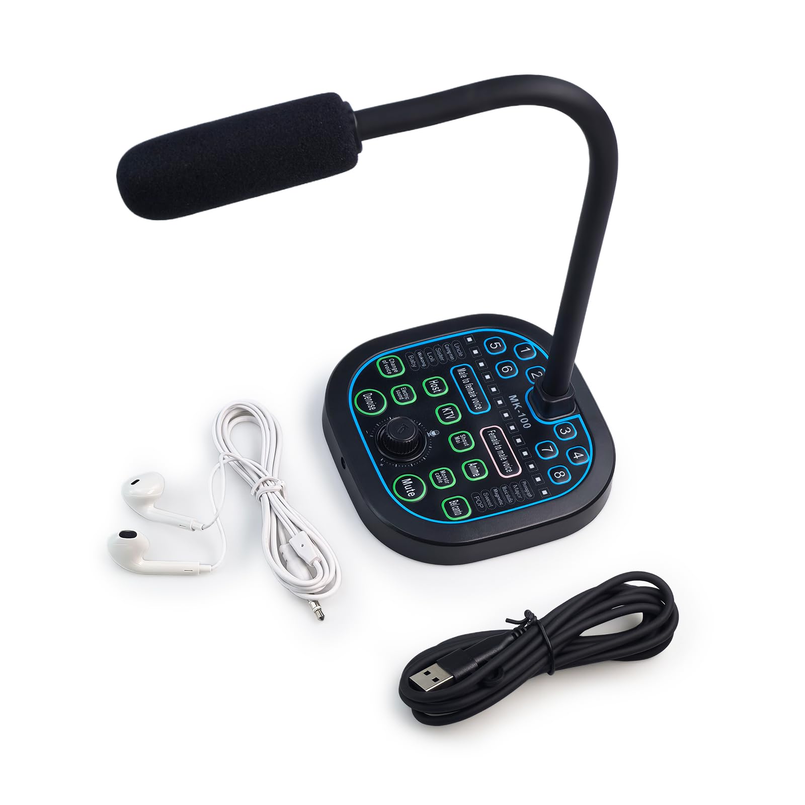 Flylin Microphone Voice Changer, Handheld Dual Port Real Time Voice Modulator Voice Disguiser Microphone with Adjustable Knob for Game Recording Phone