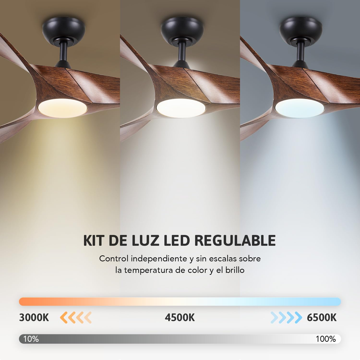 VONLUCE Ventilador de Techo con Luz y Mando a Distancia, 132 cm, 3 Aspas, Motor DC Reversible Silencioso de 6 Velocidades, Ventilador de Techo para Estudio, Patio, Marrón Oscuro