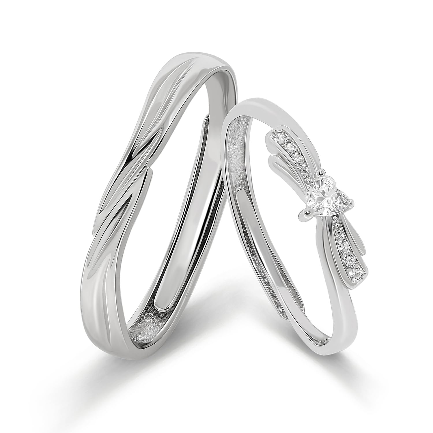 Meissa Plata de Ley 925 Anillos de Pareja de Bodas Promesa Compromiso para Mujeres y Hombres de Banda Aniversario Conjuntos de Novia San Valentín Regalo Caja de Regalo Ajustable, Juego de Dos Anillos