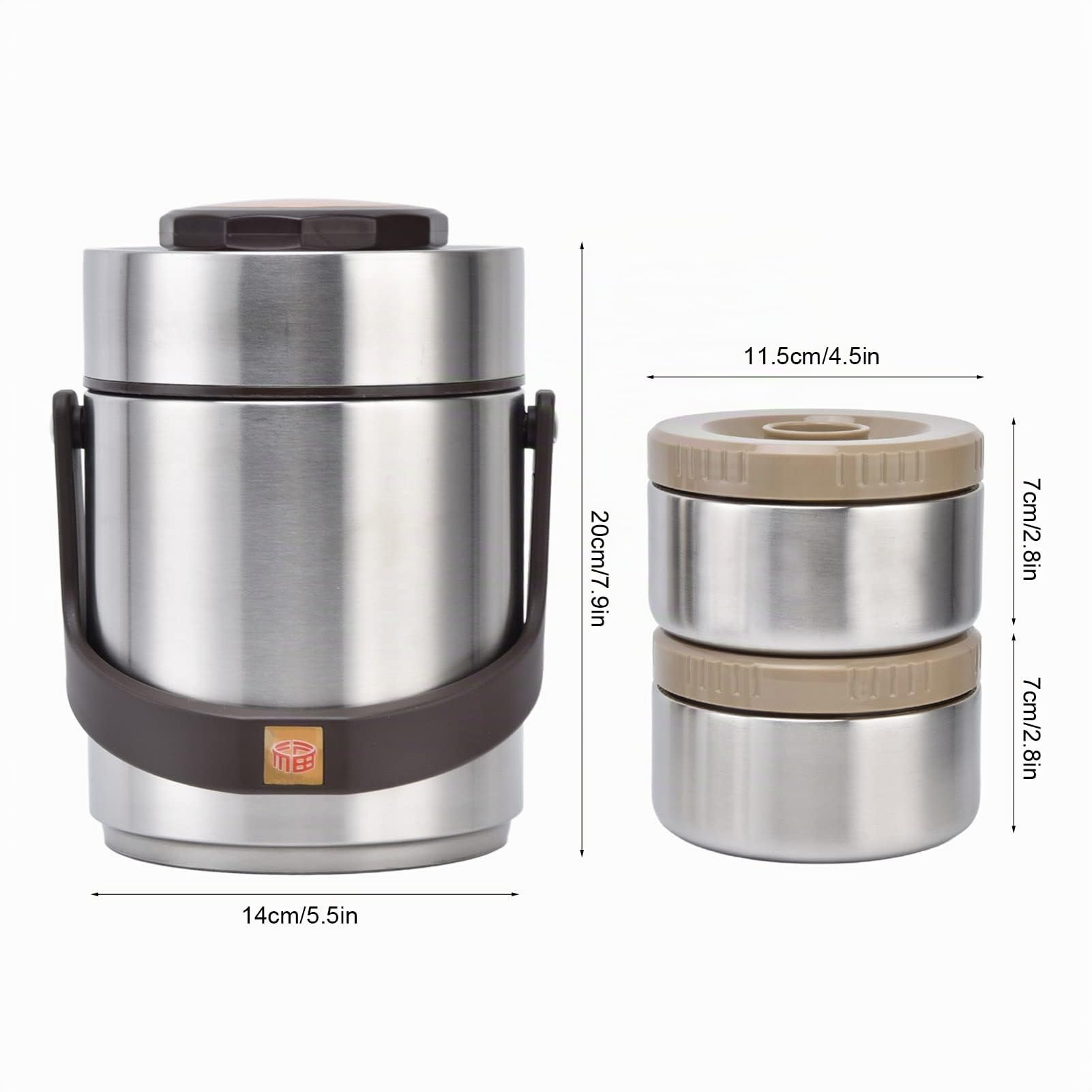 Jenngaoo Termo Aislado 1500ml Acero Inoxidable para Comida Fría/Caliente, Bento Apilable 3 Niveles con Tapa Antifugas, Ideal para Viajes, Trabajo y Escuela