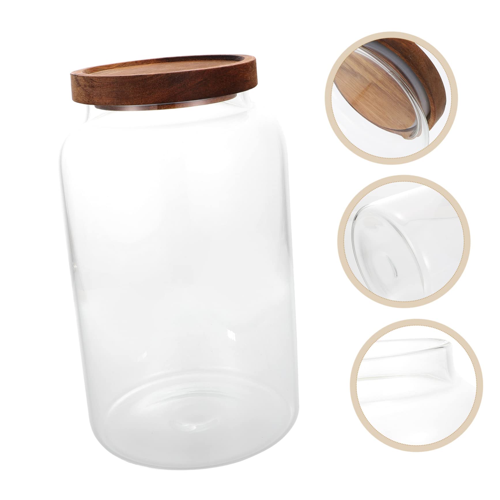 Vorratsglas Aus Glas Mit Holzdeckel 2,8l Verschließbarer Küchen Aufbewahrungsbehälter Für Getreide Und Lebensmittel Feuchtigkeitsdicht Mit Stabilem Boden