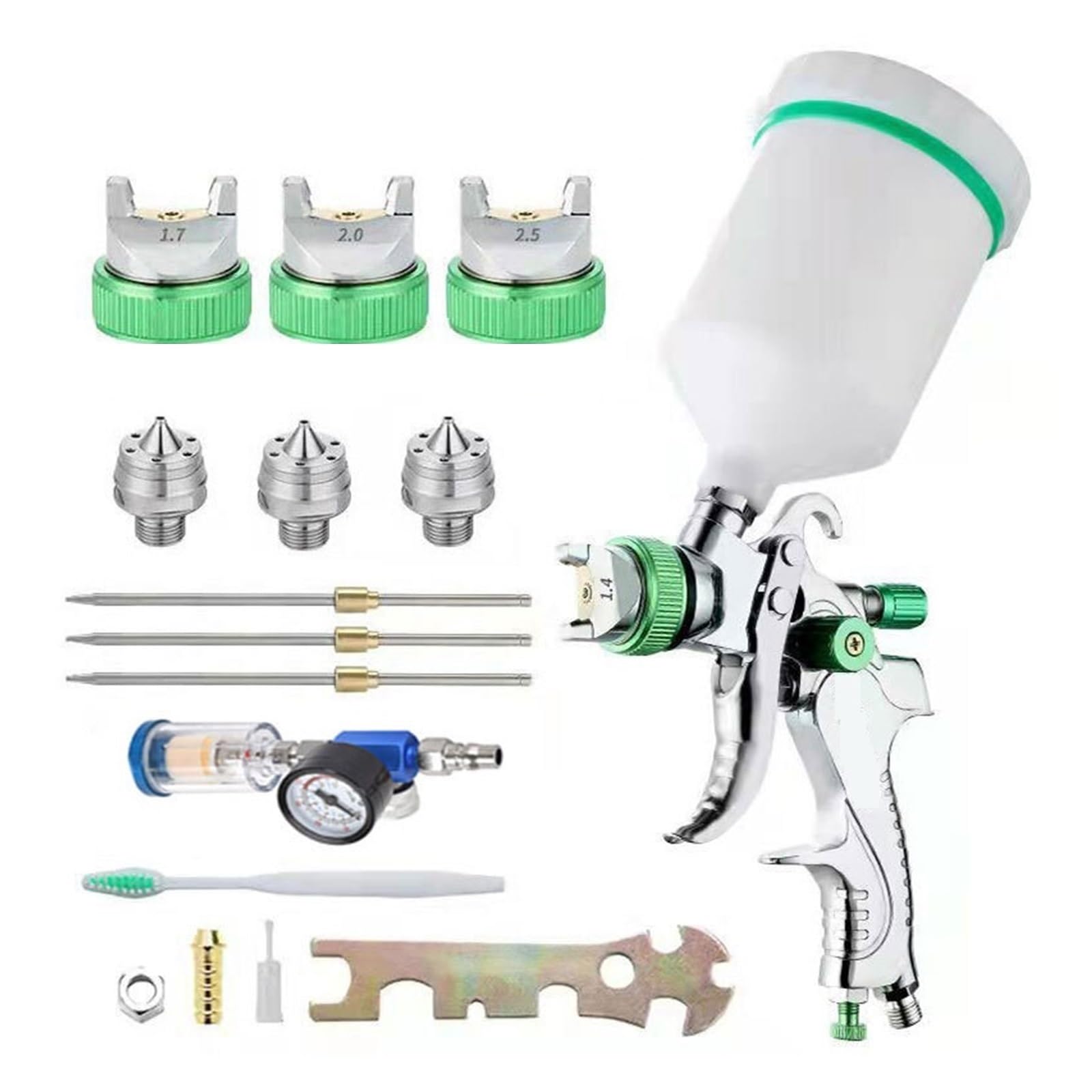 Profesjonalny Pistolet Natryskowy 1.4/1.7/2.0/2.5mm Dysza Stalowa Grawitacyjny Przenośny Do Malowania Samochodu DIY Zestaw Farb W Sprayu Wysoka Precyzja Atomizacji(Complete Set B)