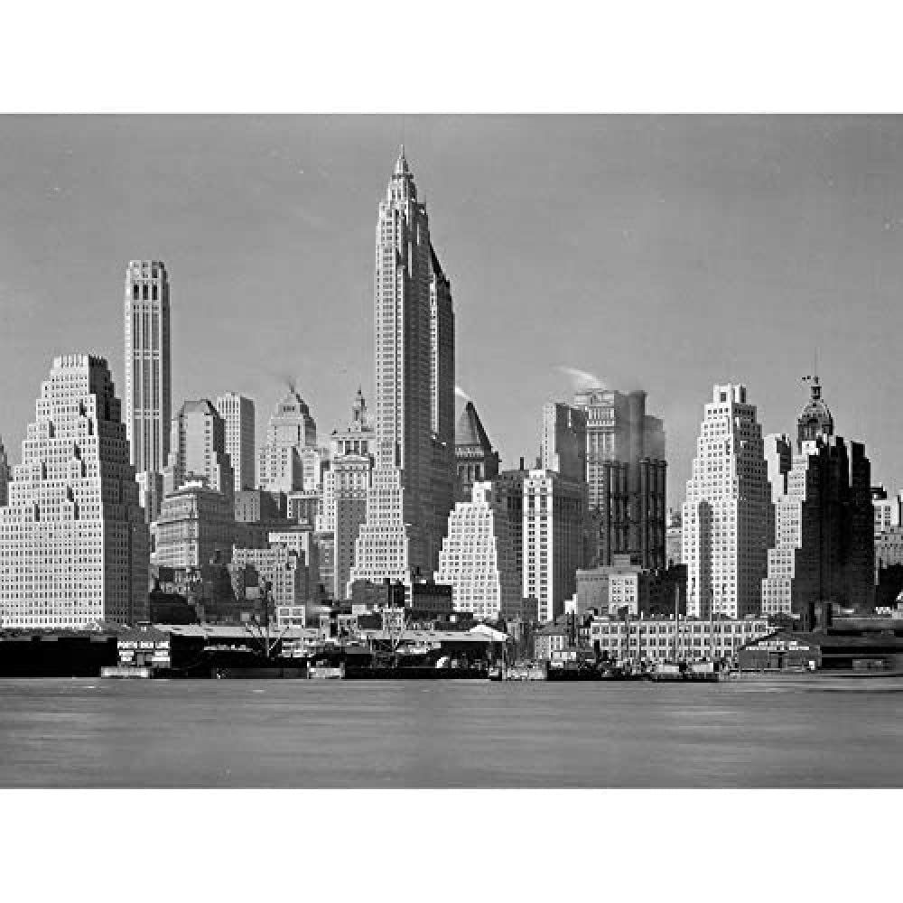 Artery8 New York From River Skyscrapers Vintage Photo Art Print Canvas Premium Wall Decor Poster Mural