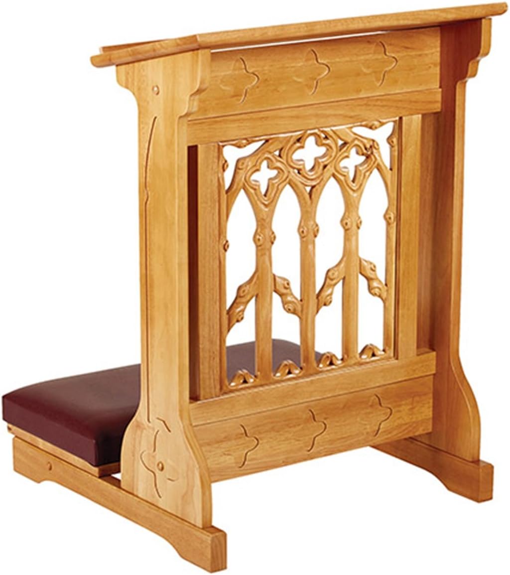 Maple Hardwood Padded Church Prayer Kneeler in Medium Oak Stain Finish, 24 Inch