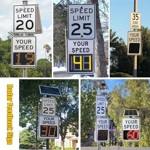 Flashing Solar Powered Led Speed Limit Signs, 20\"x27\"/24\"x35\" Rust Proof Aluminum Radar Speed Detector with Accessories, White(White,60 * 90cm) - Thumbnail 7