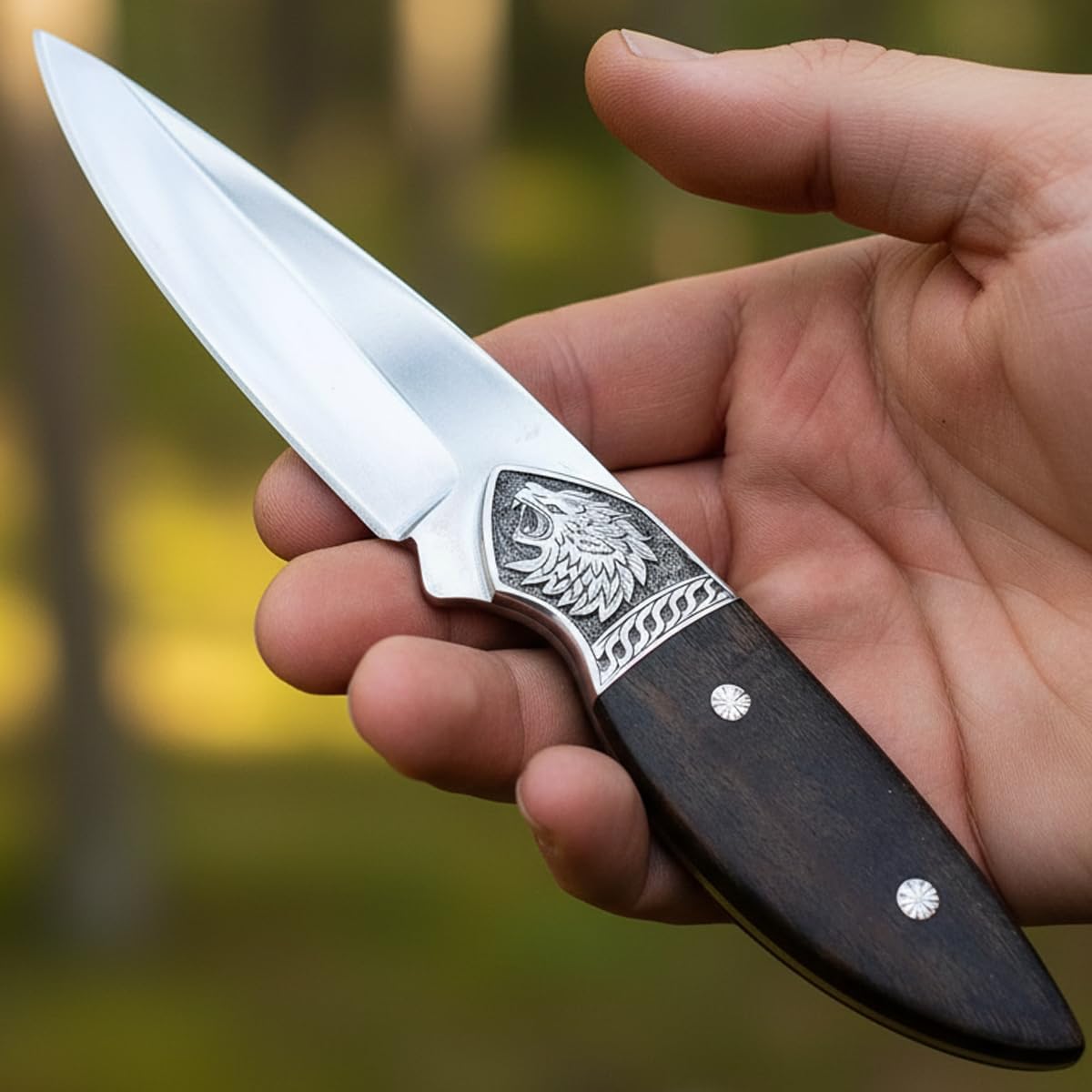 PAL 2000 KNIVES Handmade D2 Steel Knife wolf Deep hand Engraved by chisel Knife With Sheath 3139