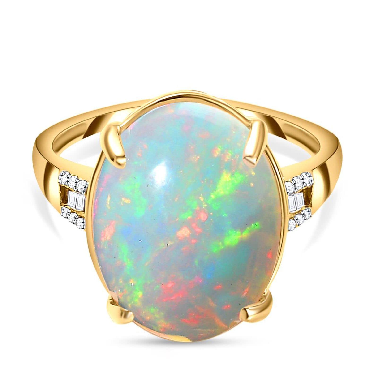 Pink Opal Solitaire Ring for Women in 9ct Yellow Gold Prongs Setting Engagement Gemstone Jewellery October Birthstone Metal Wt. 2.58 Grams