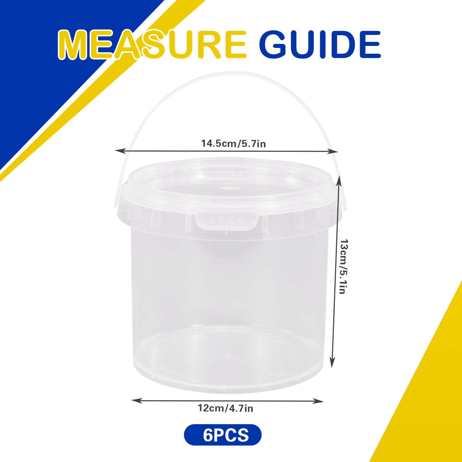 6 Pièces Seau Transparent avec Couvercle,1,5 L Seau de Peinture avec Poignée Récipient en Plastique pour Le Stockage des Résidus de Peinture, de Pigments et de Vernis