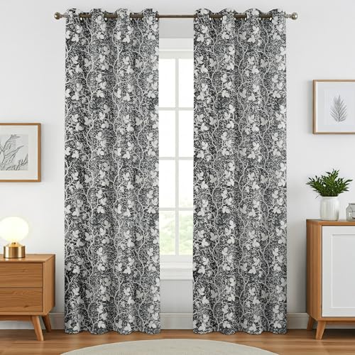 Image of Homefab India 2 Piece Polyester Printed Curtains Room Darkening Panel - Door 7 feet, Petals Black Curtain