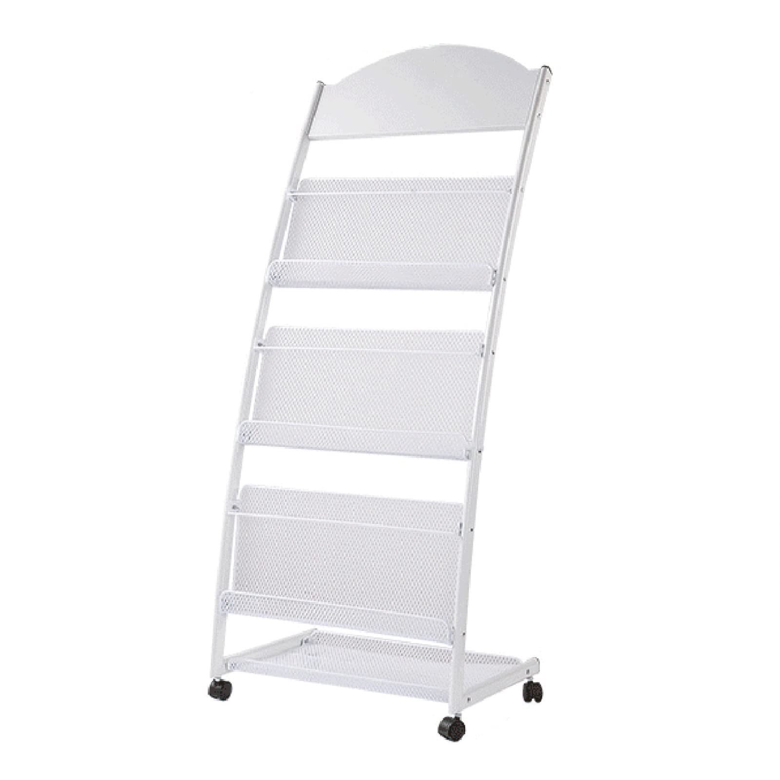 Porta riviste in Metallo Bianco per Esposizione, Porta brochure a 3 Livelli con Ruote, Porta riviste per libreria, Porta riviste e scaffalature (Colore: Taglia M)