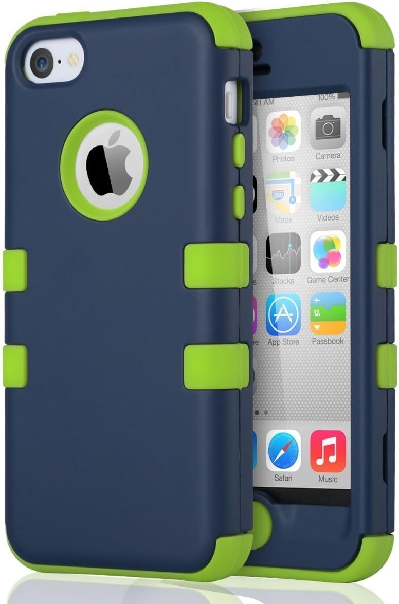 ULAK iPhone 5c Case, iPhone 5c Case Hybrid High Impact Soft Silicone and Hard PC Protective Case Cover for Apple iPhone 5C (Dark Blue + Green)