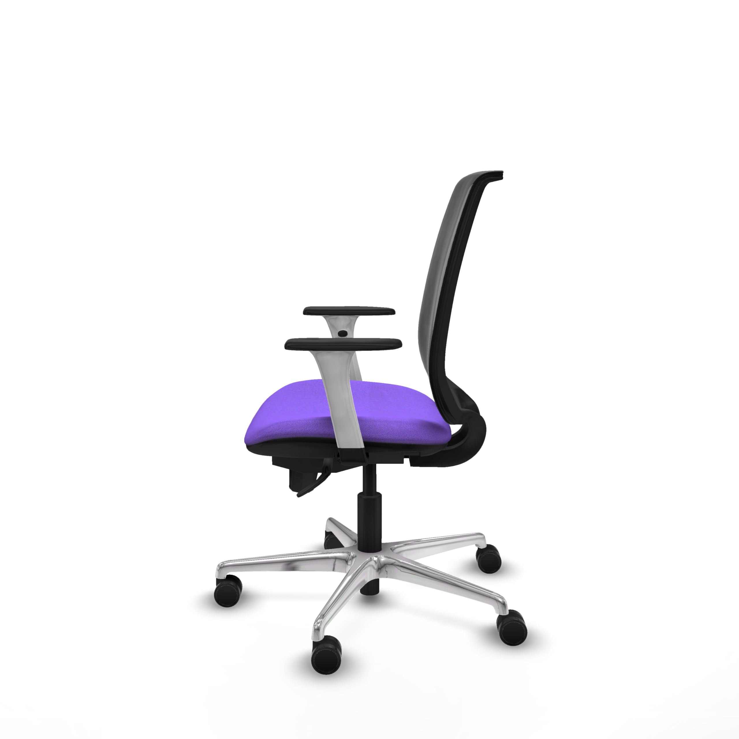 Piqueras y Crespo - Sedia con supporto lombare regolabile con braccioli bianchi e neri. Dotato di Sincro 5 Posizioni e Schiuma Iniettata. con ruote 65 mm nylon. Nero/Lilla