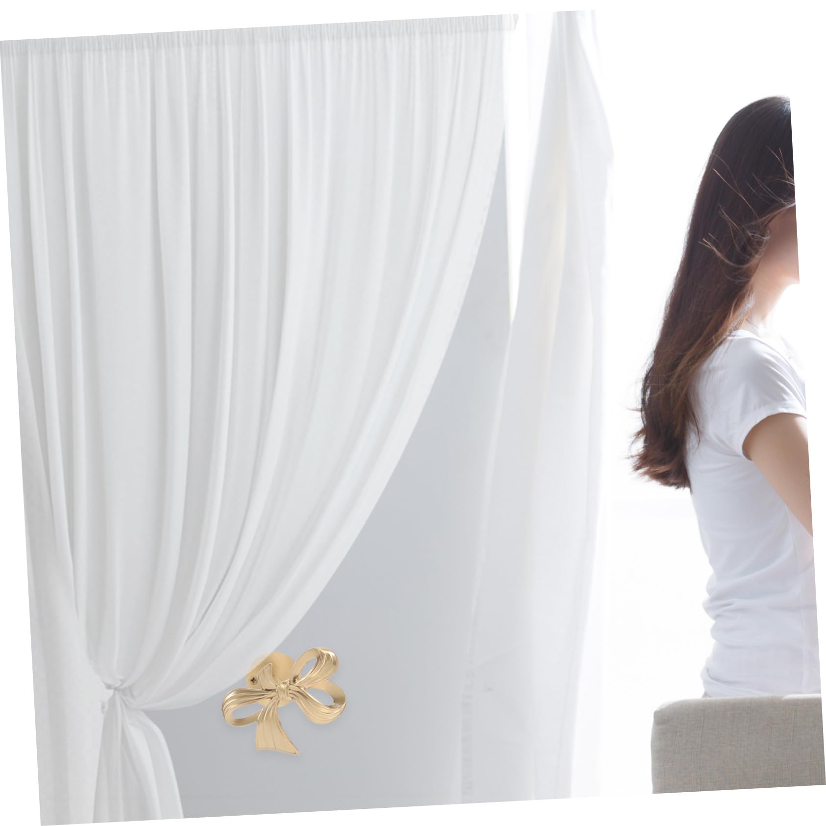 ULTECHNOVO Porte-Rideaux Laiton Doré à Nœud Décoratif Supports Muraux Métalliques pour Rideaux Crochets Multifonctions pour Chambre Bureau et Salon