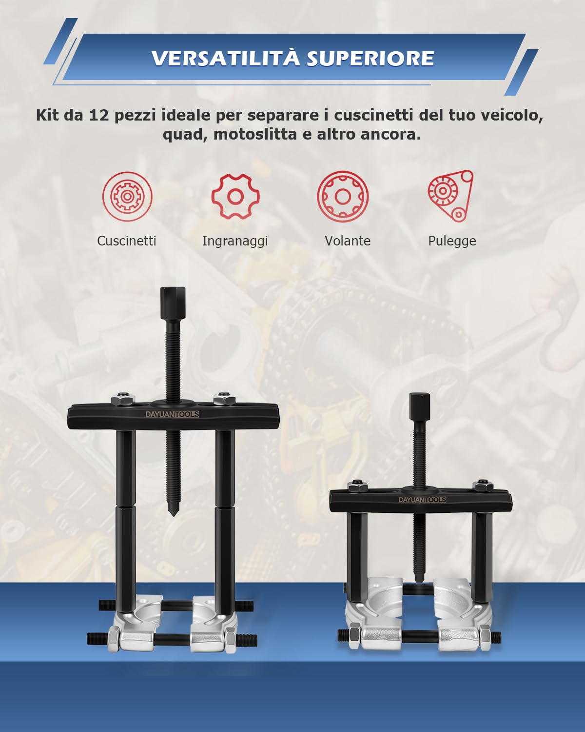 DAYUAN - Set di estrattori e separatori per cuscinetti, 12 pezzi, capacità di 5 tonnellate, kit di estrattori per cuscinetti da 5 cm e 7,6 cm