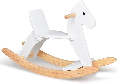 Caballo mecedor de madera para bebé, juguete para niños pequeños, diseño clásico con pedal y respaldo seguro para niños pequeños (azul)
