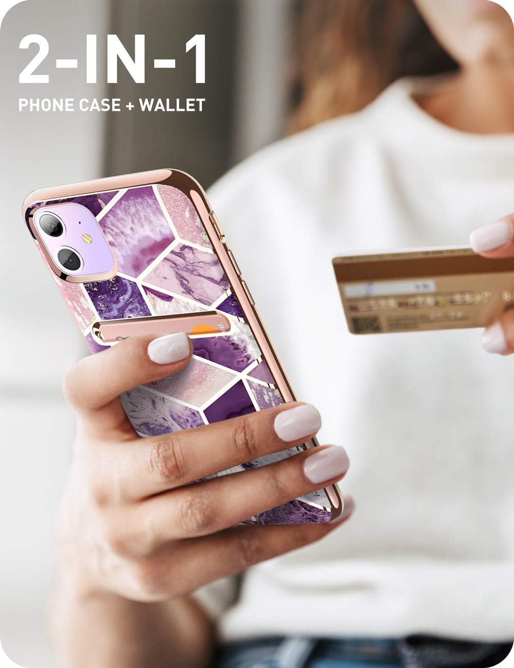 i-Blason Cosmo Wallet Slim Designer Wallet Case for Apple iPhone 11 (2019), Purple, 6.1"