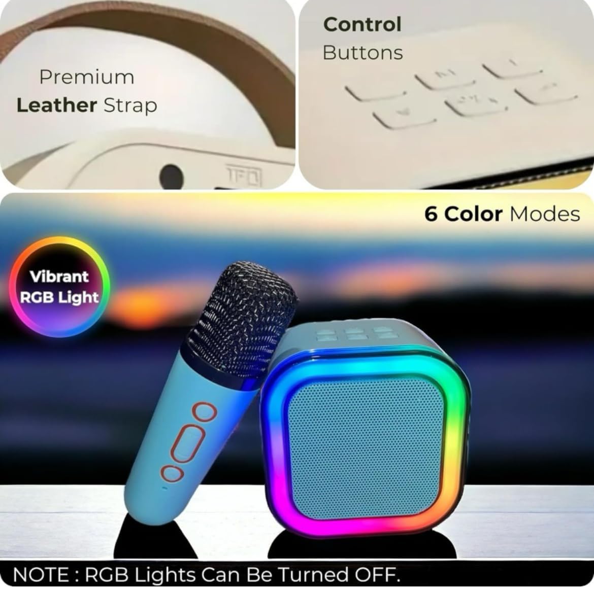 k12 Portable Karaoke Set with LED Bluetooth Speaker and Wireless Microphone/Multi Colour - Image 6 thumbnail