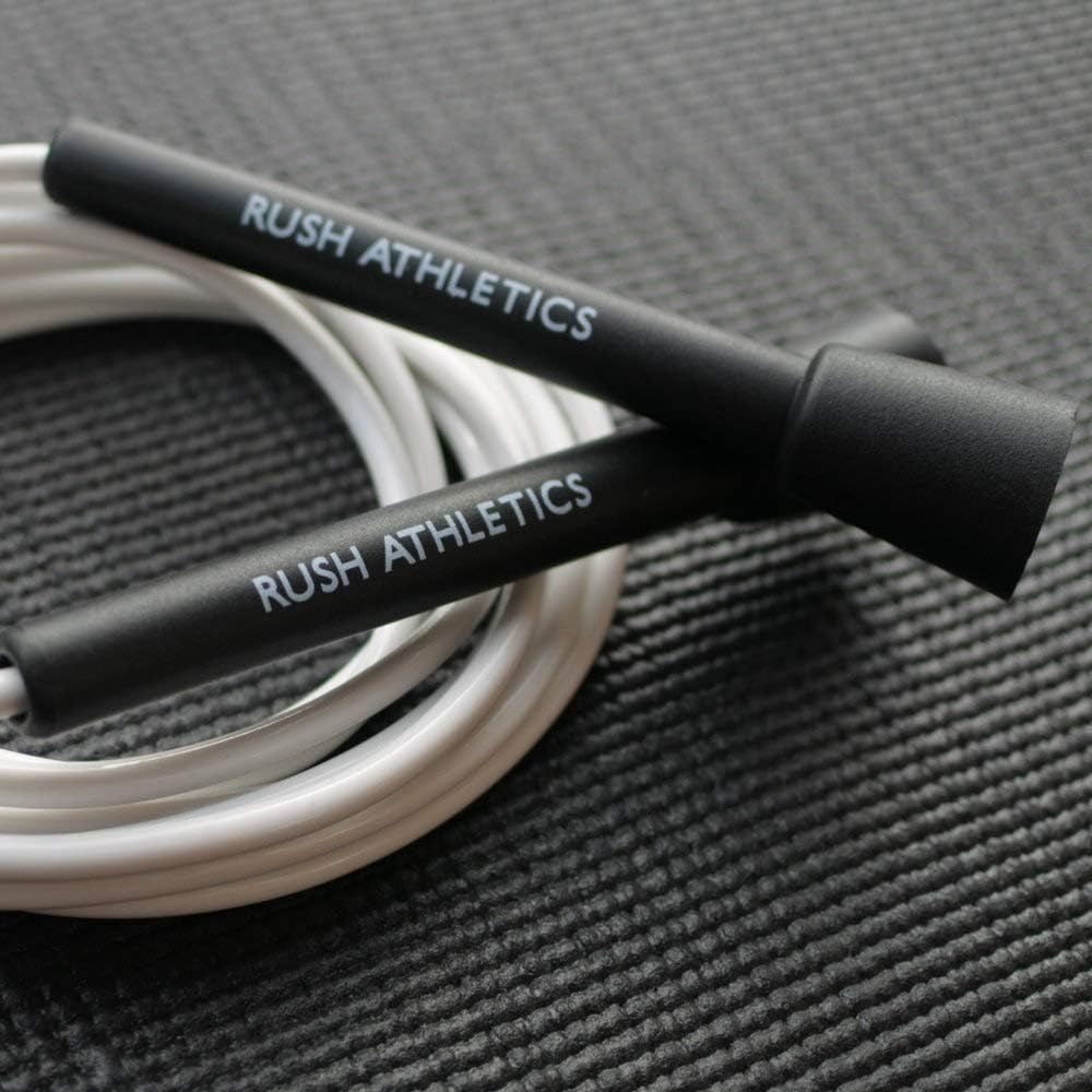 RUSH ATHLETICS SPEED ROPE Black/White - Skipping Rope, Best for Boxing MMA Cardio Fitness Training - Speed - Adjustable 11ft JUMP ROPE Sold by RUSH ATHLETICS