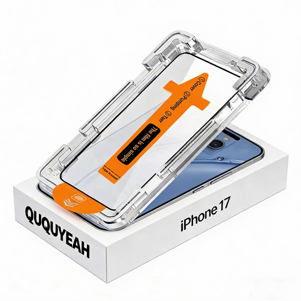 【初心者にも簡単】iPhone用強化ガラススクリーンプロテクター、2枚パック、取り付けガイドフレーム付き、自己粘着性、貼り付け簡単、指紋防止、飛散防止、に対応、傷防止、高い光透過率。 (iPhone 17)