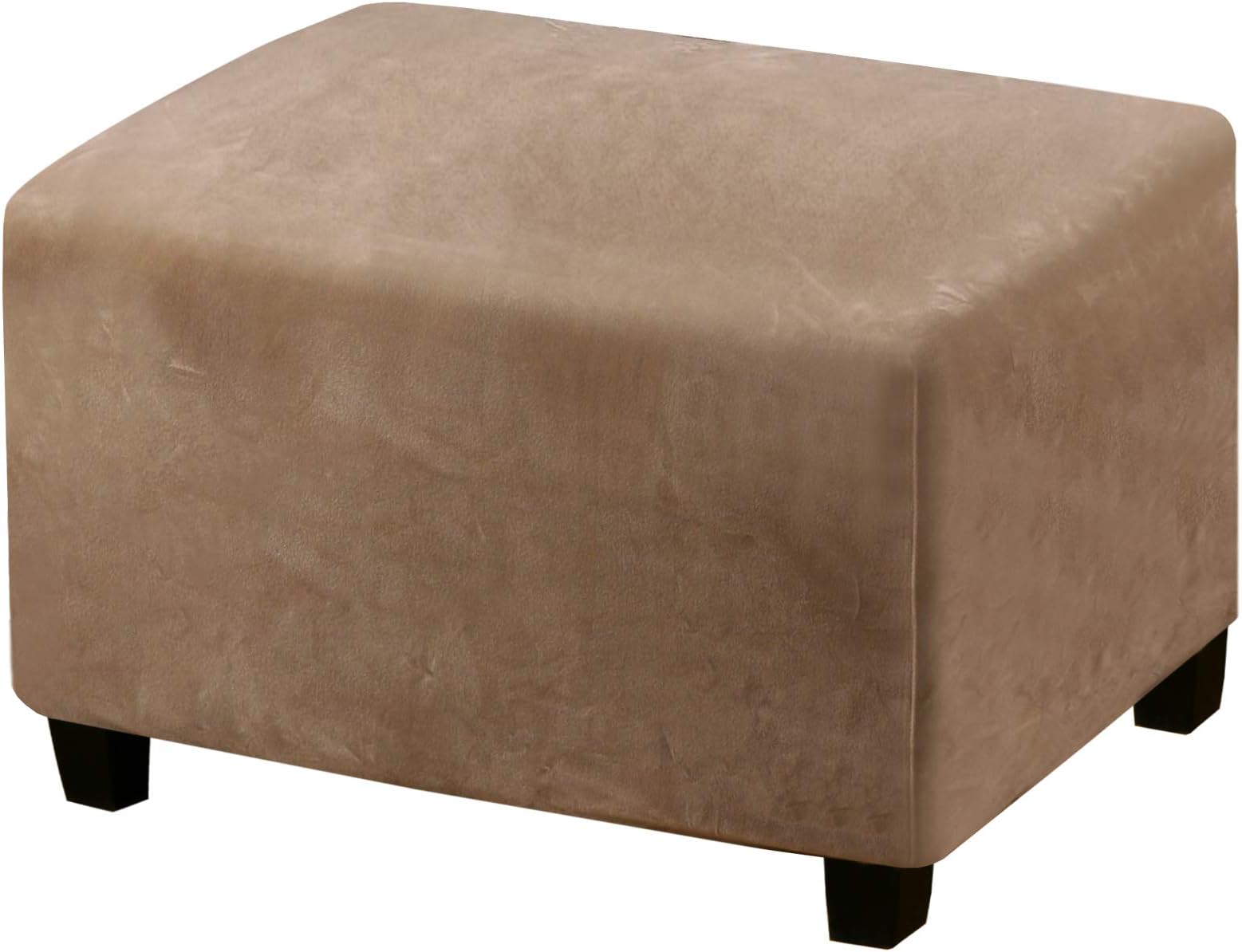 Real Velvet Plush Stretch Ottoman Slipcover High Stretch Velvet Foot Stool Protector Cover for Footrest Ottoman Furniture (Standard Ottoman, Brown)