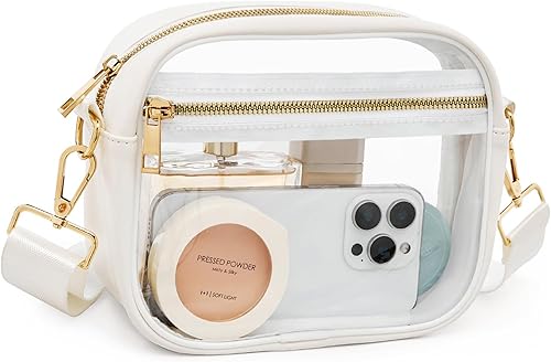 Fibrdoo Bolsa transparente aprobada para estadios, bolsa cruzada de cuero transparente para conciertos, eventos deportivos, festivales