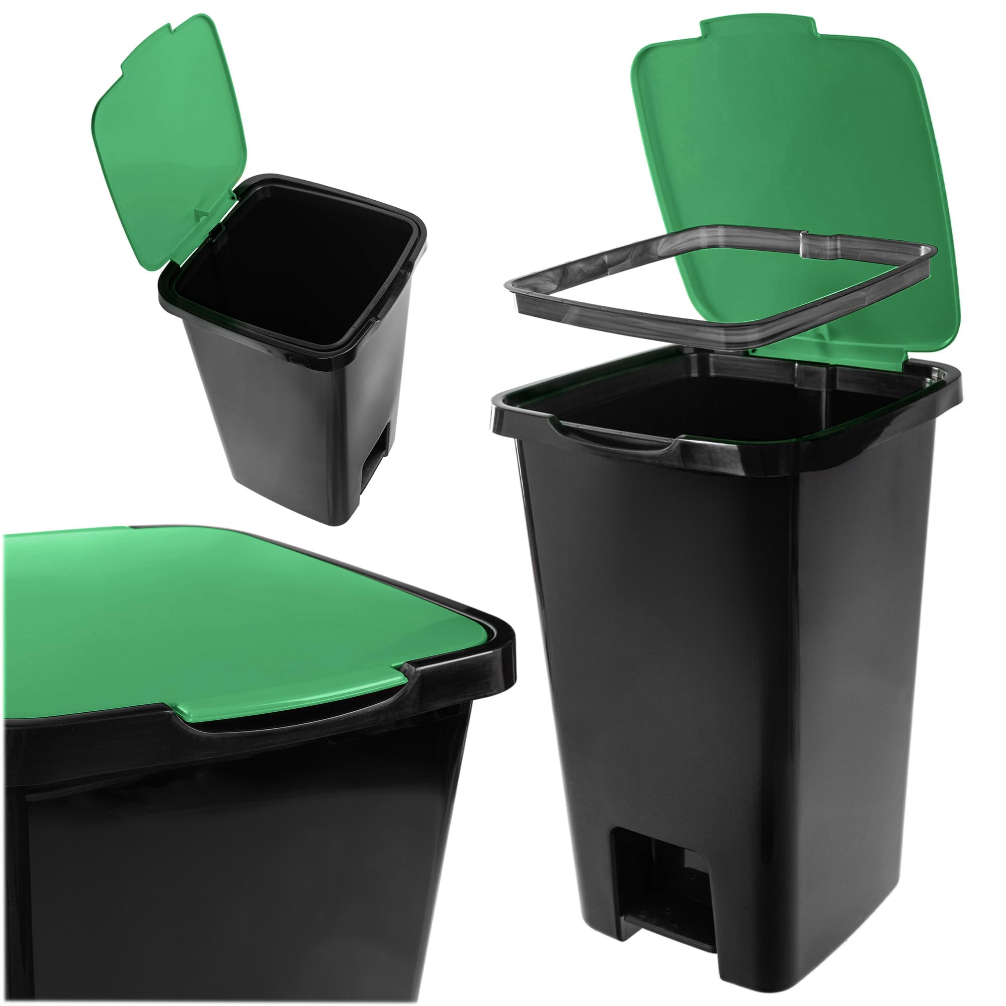 KADAX Cubo de basura con pedal de 45 litros, juego de 4 unidades, con pedal y tapa, cubo de basura grande para separación de basura, cubo de basura de plástico con pedal