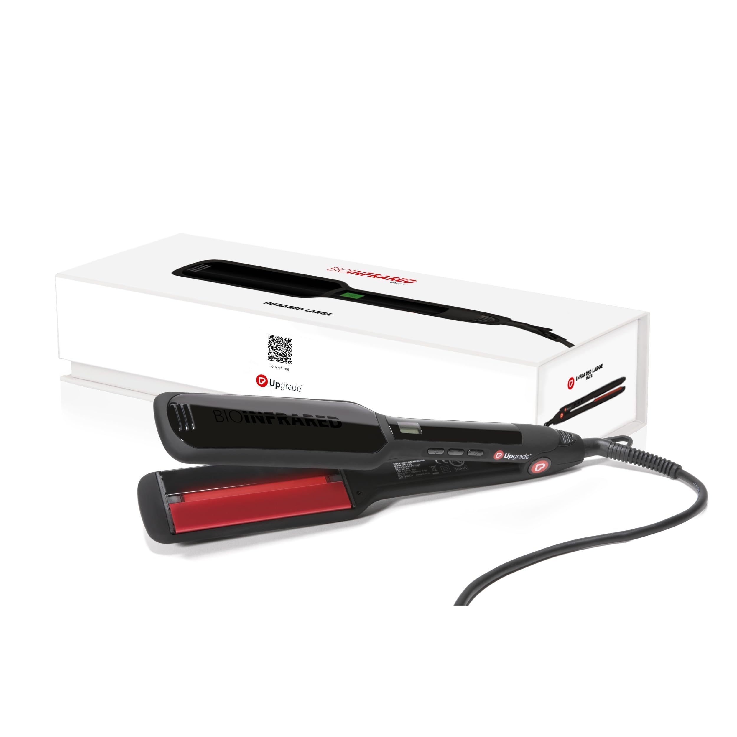 Upgrade - Piastra per Capelli Professionale Bio Infrared, Large,​Con Elegante Design Nero,​Piattini Extra Large,​Per Tutte le Tipologie di Capello