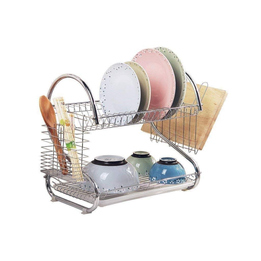 GTHTUHFD Spice Rack Organizer, Two-Layer Stainless Steel Dish Rack Filter Water Drain Dish Rack Kitchen Rack Tableware Tableware Dishware Storage Rack