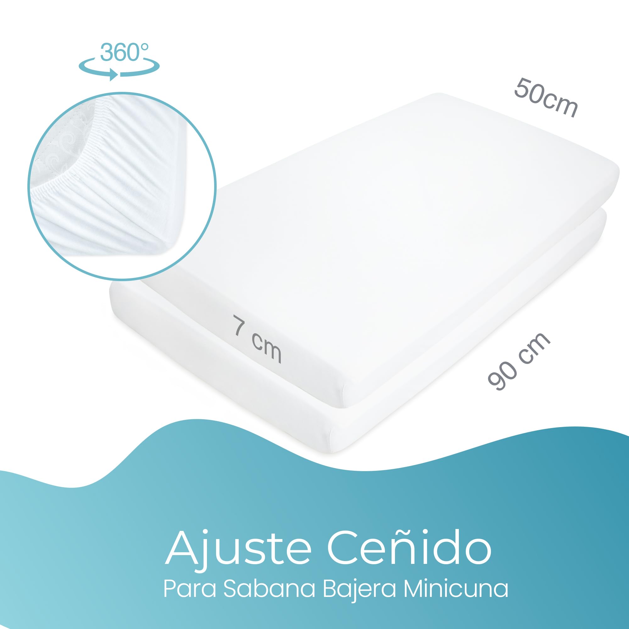 Sábana Bajera Minicuna 50x90 cm – 100% Orgánico Completamente Natural Juego de 2 Blanco Sabanas Minicuna – Suaves y Transpirables – Ajuste Elástico