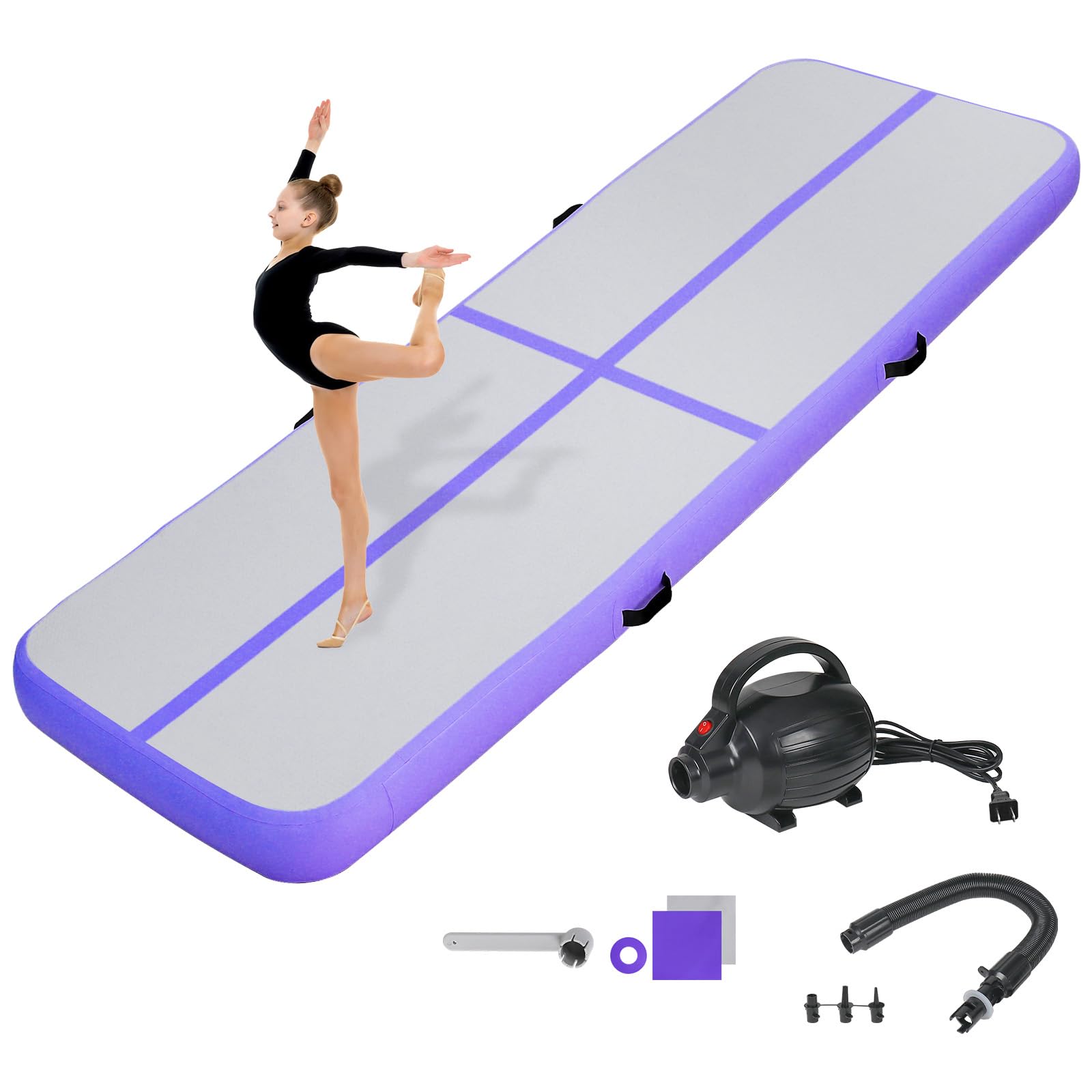 10/20CM Hoch Gymnastikmatte Tumbling Matte, 2/3/4/5/6M Aufblasbar Gymnastik Track Matte Air Turnmatte mit Luftpumpe Aufblasbare Sportmatte für Fitness/Outdoor/Yoga/Training usw