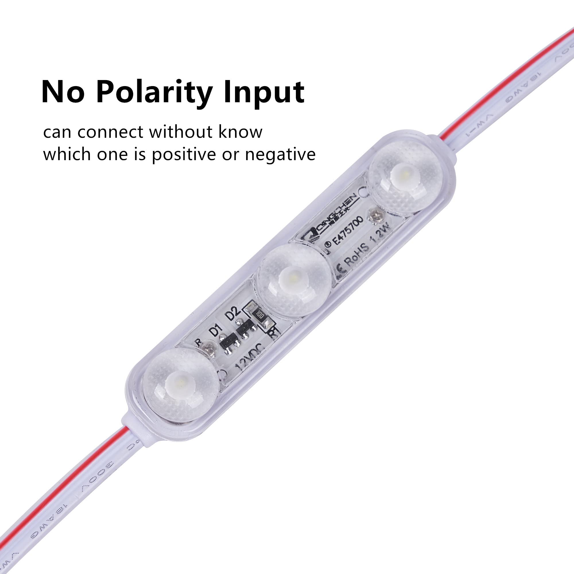 20Ft LED Module 1.2W 12V DC No Polarity Input 6500K Day White Waterproof Decorative Light for Lightbox Letter Advertising Signs with Tape Adhesive Backside (40pcs Pack)