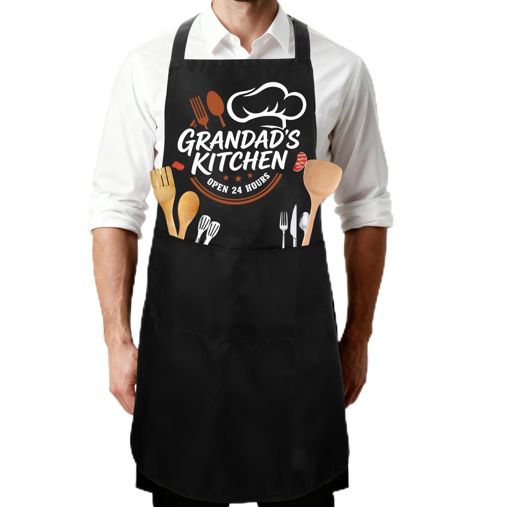 fuakUip Grandad Gifts,Grandads Aprons for Cooking,Grandad Fathers Day Gift,Grandpa Birthday Gifts from Grandchildren,Retirement Christmas Presents for Chefs,Funny BBQ Aprons with Pockets for Men