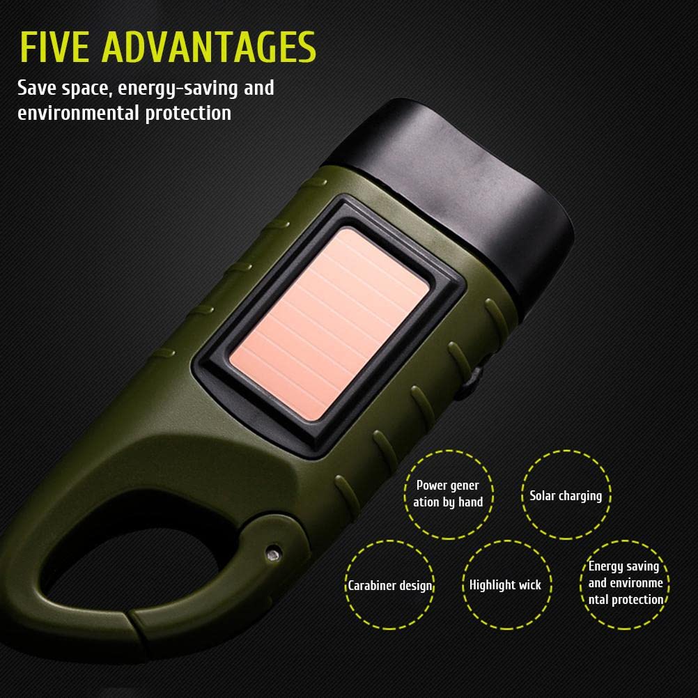 Torcia LED Solare A Manovella In ABS Portatile E Ricaricabile - Luce Di Emergenza Per Campeggio E Arrampicata (Verde OD) - 3