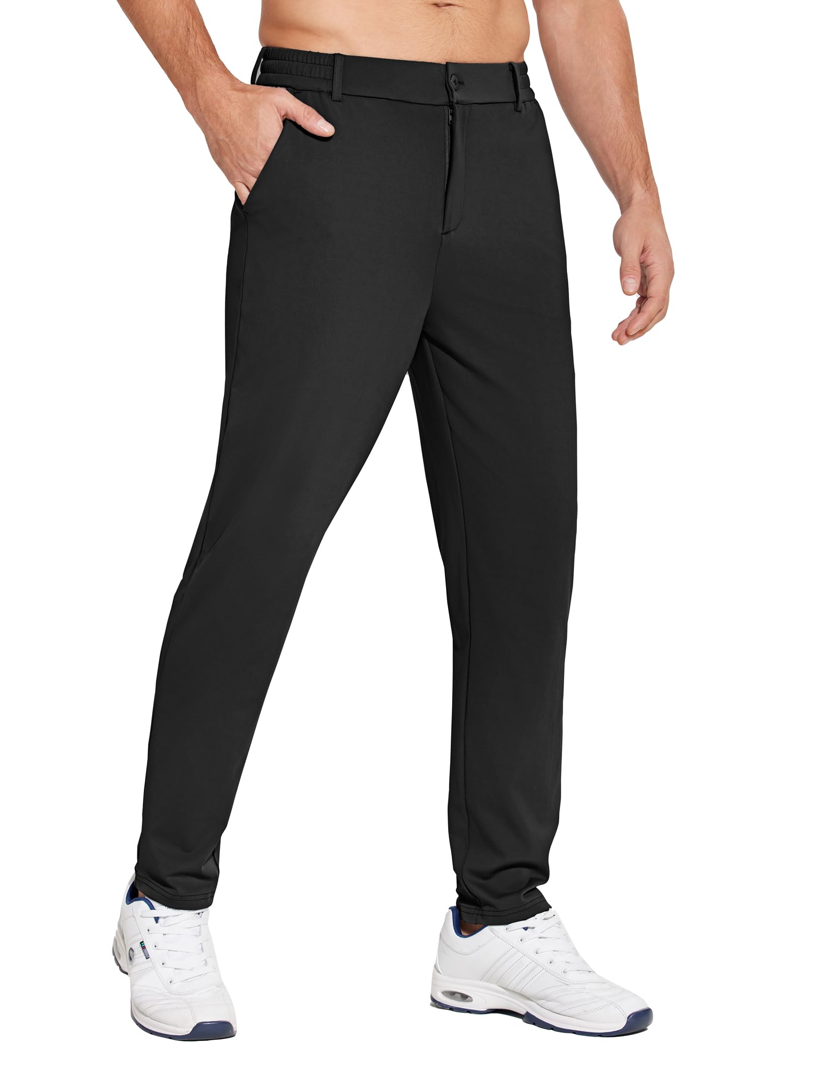 PINSPARK Men's Golf Pants UPF 50+ Stretch Quick Dry Lightweight Dress Pants Tapered with Zipper Pockets for Casual Travel