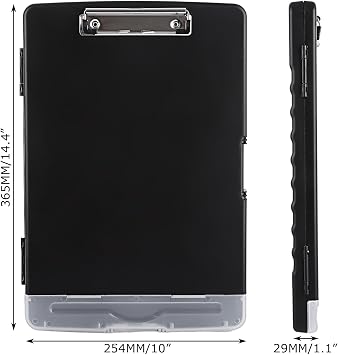 ASelected Clipboard with Storage,A4 Clipboard with Pen Holder,Plastic Clipboards with Compartment, Heavy Duty Storage Box Folder for School, Office, Medical Personnel, Side-Opening (Black)