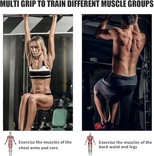 Miniatura 4 de ptlsy Wall Mounted Pull Up Bar Multifunctional with Multi-grip Chin Up Bar Heavy Duty Dip Station for Home Gym Indoor Workout, Fitness Equipment,