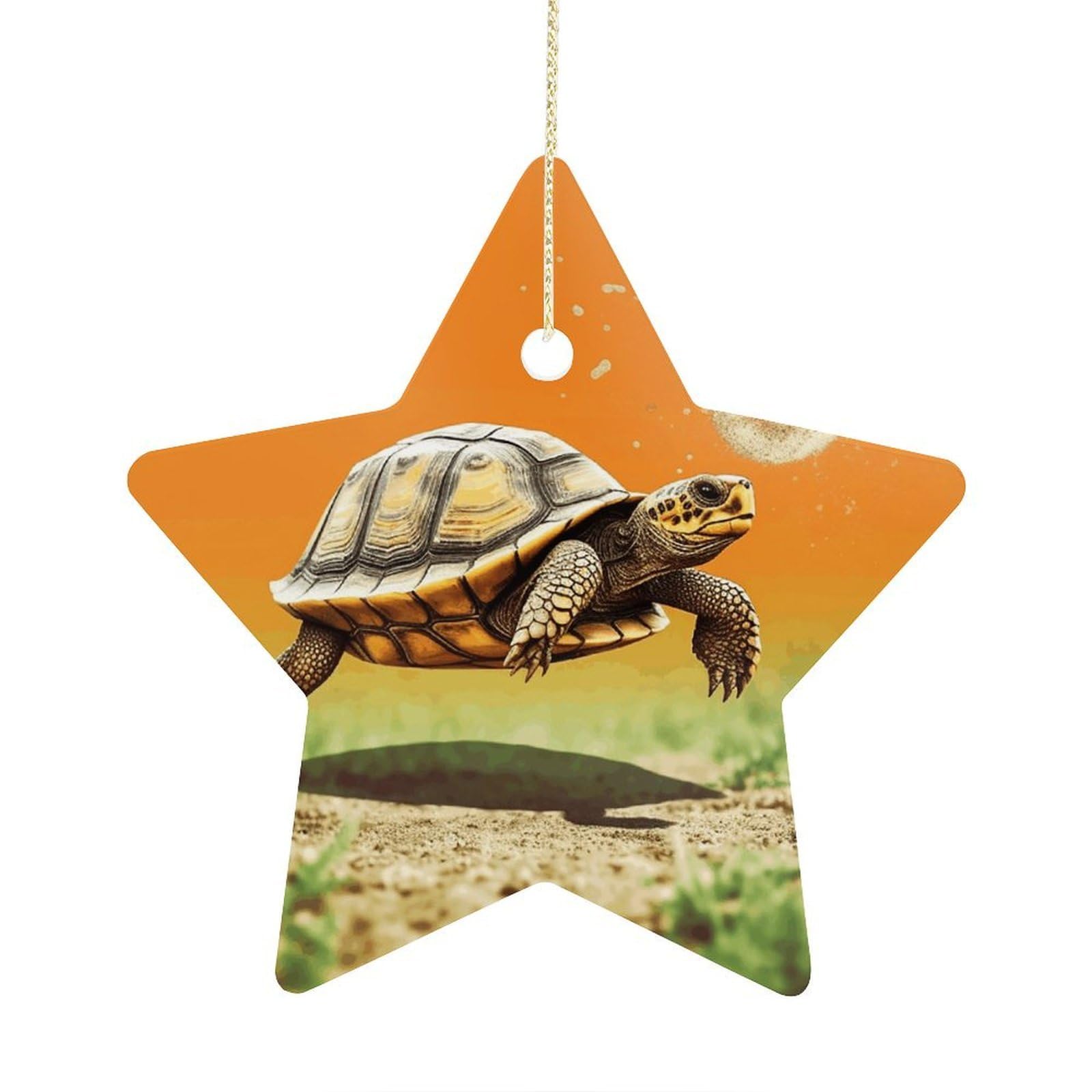 Tortoise Turtle Jumping Stars Ornaments Ceramic Christmas Tree Hanging Light in Weight Christmas Star Pendants Funny Double-Sided Printed Xmas Ornaments for Gifts
