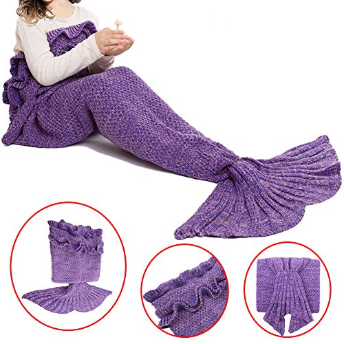 Feiuruhf Soft Mermaid Tail Blanket Handmade Living Room Sleeping Bag For Kids (purple)