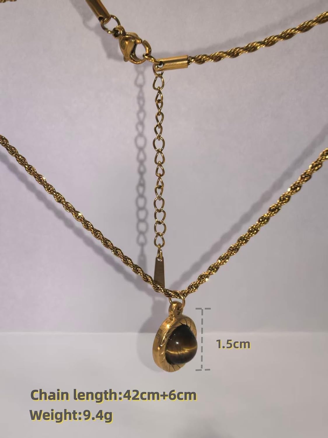 Women Jewelry Gift Layered Gold Chain Necklace Stack With Brown Beaded And Tiger Eye Gemstone Choker Vintage Pendant Set - Image 4