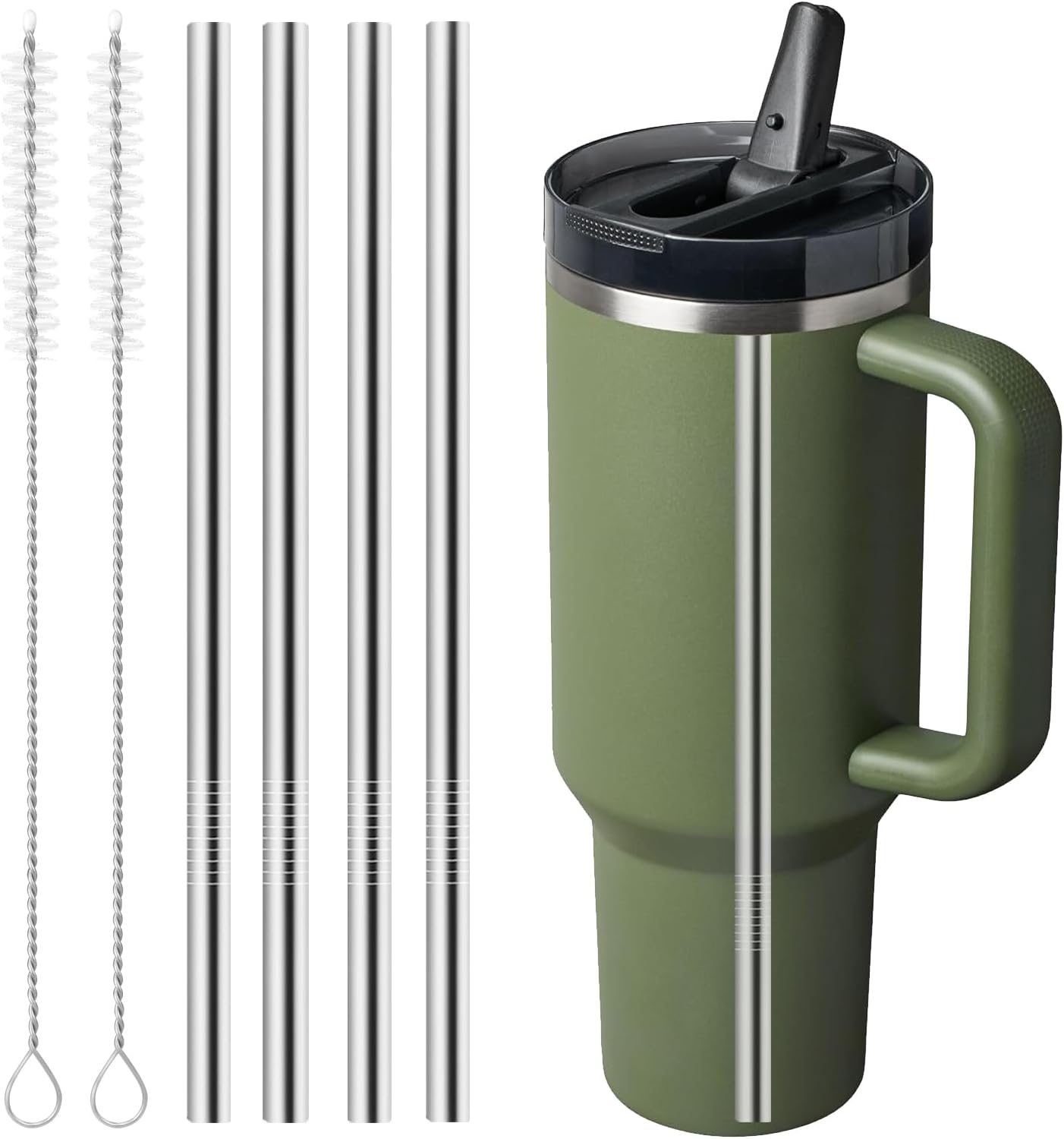4Pcs Metal Straw Replacement Compatible with Stanley 40oz Quencher ProTour Flip Straw Tumbler, Reusable Stainless Steel Straws for Stanley Cup Accessories With 2 Straw Cleaning Brush