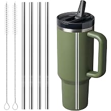 4Pcs Metal Straw Replacement Compatible with Stanley 40oz Quencher ProTour Flip Straw Tumbler, Reusable Stainless Steel Straws for Stanley Cup Accessories With 2 Straw Cleaning Brush