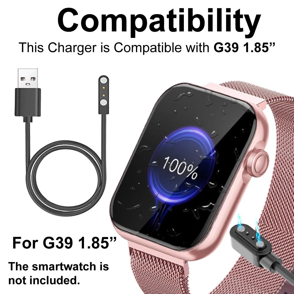 smaate Smart Watch Cables Compatible with AKUMAKA G39 1.85” Smartwatch, and Compatible with DEKELIFE G39 (2 Pack)