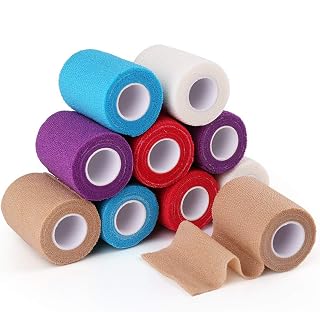 Self Adhesive Bandage Wrap, 10 Pack, 3 Inch x 5 Yards, Elastic Cohesive Bandage, Flexible First Aid Medical Tape for Sports, Sprain Swelling and Soreness, Assorted Color