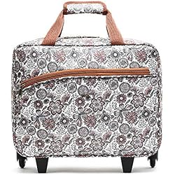 Maletas Vintage Con Ruedas MISAKO Binilus maletín con Ruedas Estampado - Maletín con Ruedas portátil - Maleta de Viaje Trolley portaordenador y portadocumentos Binilus Rosa Palo 31 X 43 X 16 cm