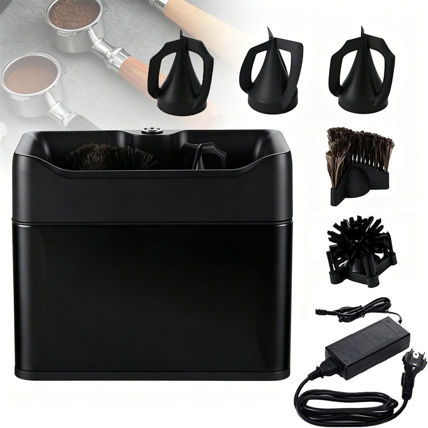 Limpiador automático eléctrico restos café para portafiltros de máquinas | Máquina de limpieza con cepillo y limpiador residuos, limpiador comercial de portafiltros de 58 mm