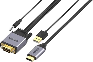 ONTEN VGA to HDMI Adapter VGA Male to HDMI Male Converter with 3.5mm Audio JackInput for TV Stick, Raspberry Pi, Laptop, Monitor, PC, Tablet, Digital Camera, Etc 1.8 m