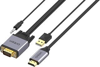ONTEN VGA to HDMI Cable. VGA Male to HDMI Male Converter with 3.5mm Audio Jack for TV Stick, Raspberry Pi, Laptop, Monitor, PC, Tablet, Digital Camera, Etc (5 m)